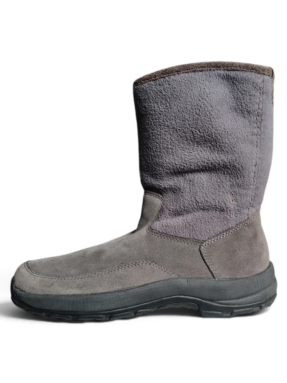 LL Bean Grey Suede/Fleece Pull On Mid Calf Insulated Snow Boots Women's Size 9